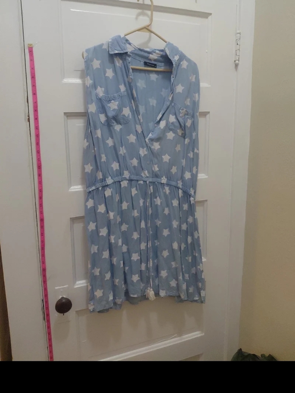 14/16 White Star Thin Denim Sleeveless Button-Up Dress
